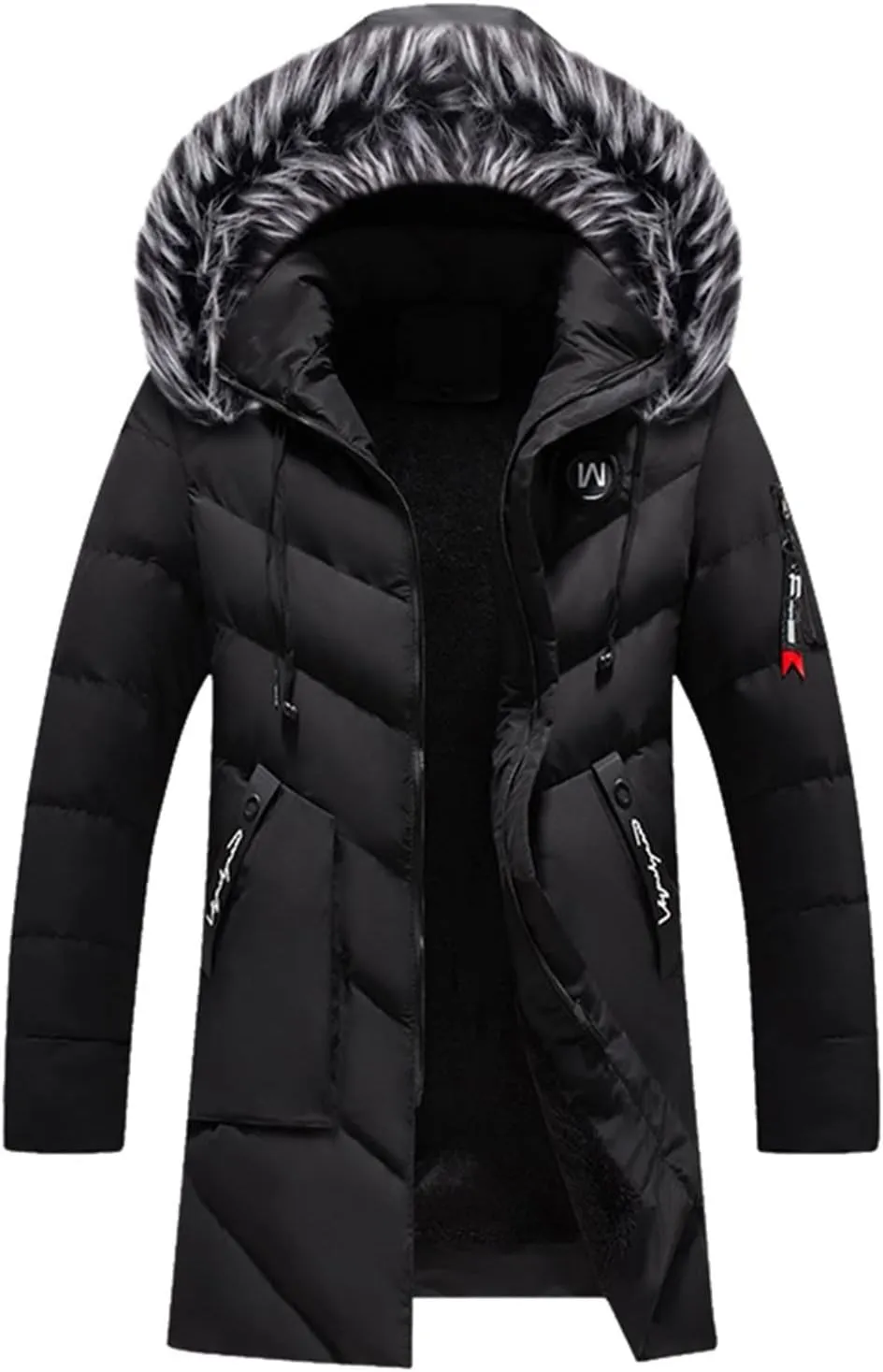 Mens Puffer Jacket, Sports Full Zip Long Sleeve Puffer Jackets Work Padded Jacket Thicken Hooded Down Jacket Men