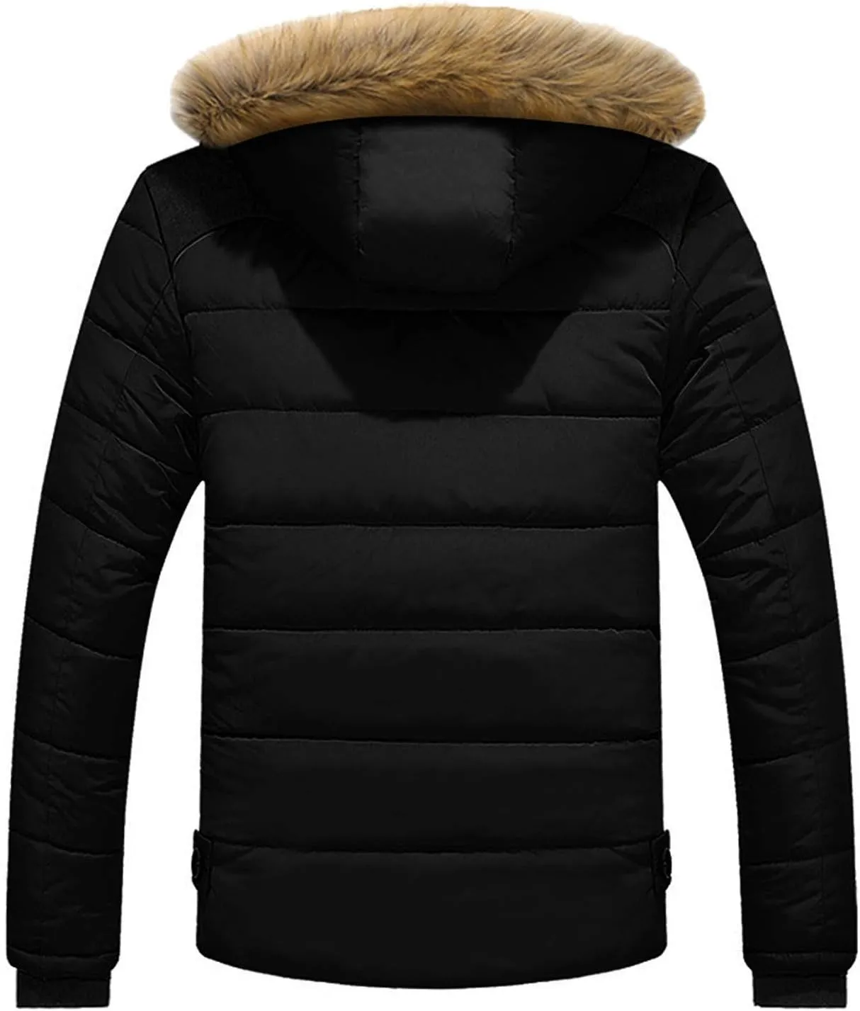 Mens Puffer Jacket with Hood Fleece Lined Long Sleeve Full Zip Down Coat Repellent Running Jacket Padded Down Parka Jacket