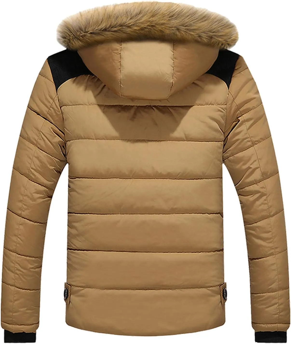 Mens Puffer Jacket with Hood Fleece Lined Long Sleeve Full Zip Down Coat Repellent Running Jacket Padded Down Parka Jacket