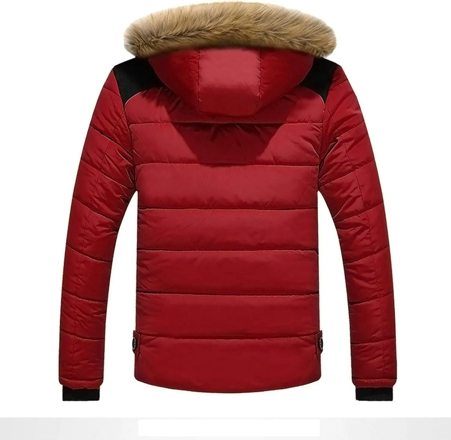 Mens Puffer Jacket with Hood Fleece Lined Long Sleeve Full Zip Down Coat Repellent Running Jacket Padded Down Parka Jacket