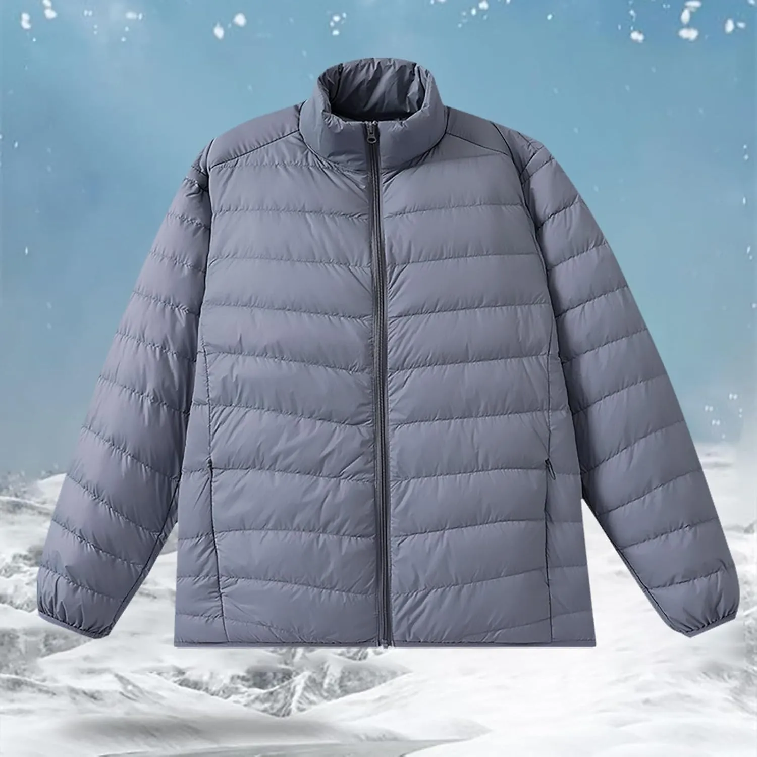 Mens Puffer Jacket with Hood, Warm Zip Up Long Sleeve Down Coat with Pockets Running Rain Jacket Work Down Parka Jacket Men