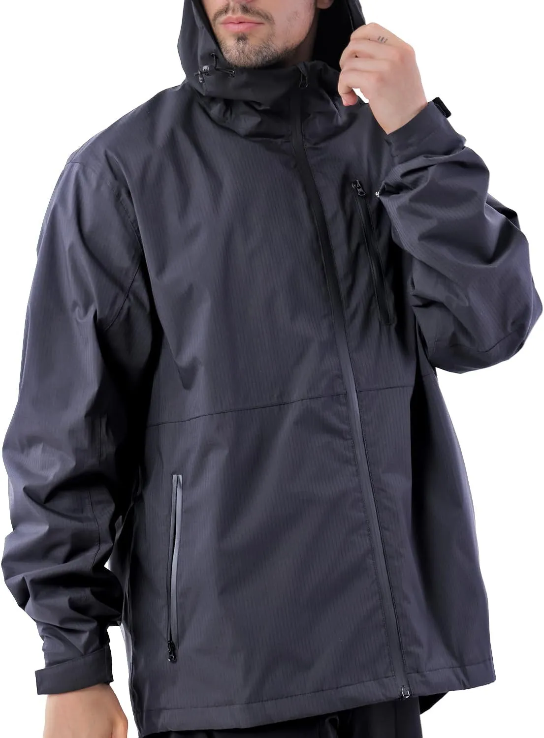 Mens Rain Jacket, Lightweight Waterproof Windproof Hooded Raincoat, with Side zip Hiking Cycling Coat Windbreaker