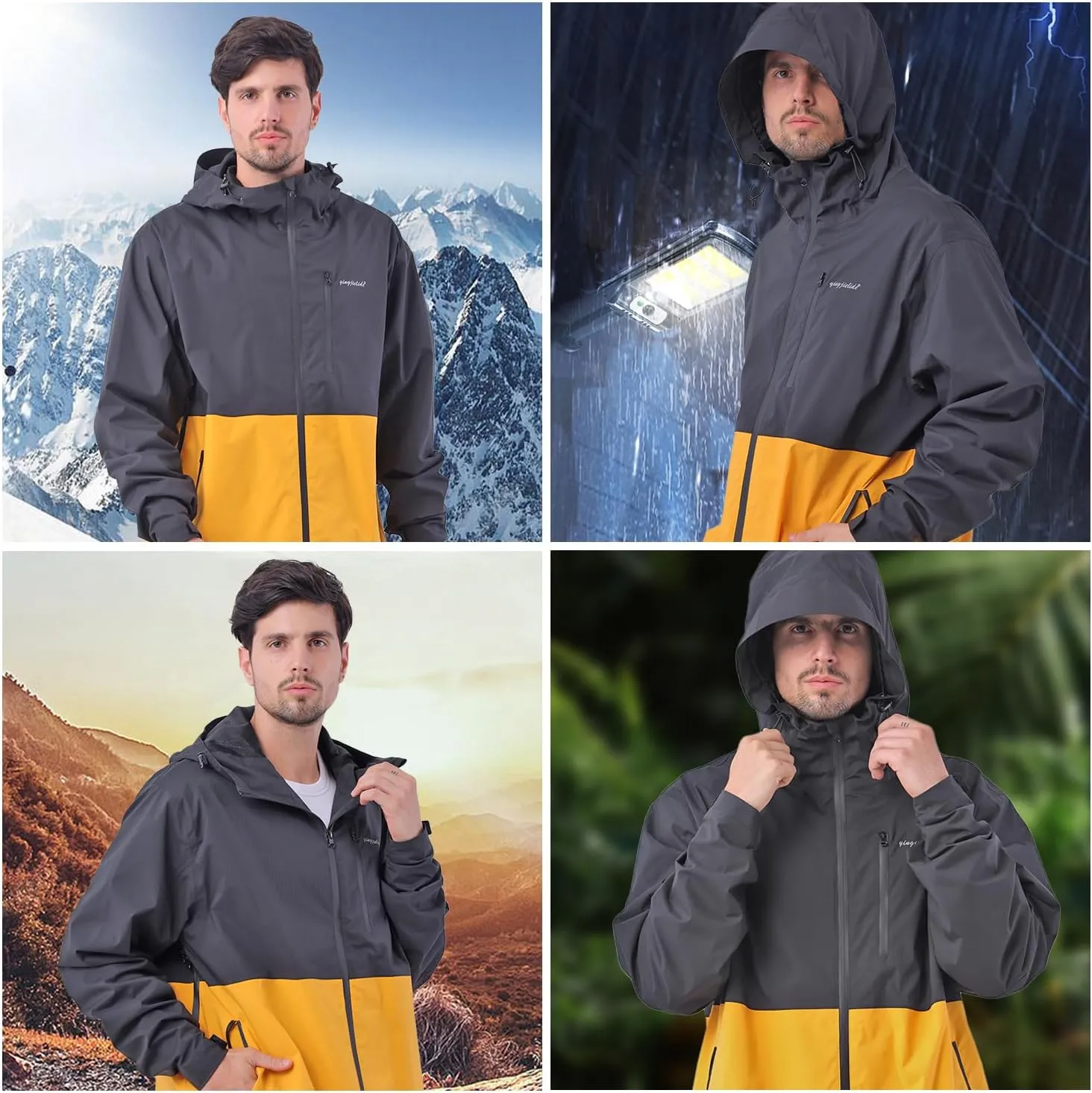 Mens Rain Jacket, Lightweight Waterproof Windproof Hooded Raincoat, with Side zip Hiking Cycling Coat Windbreaker