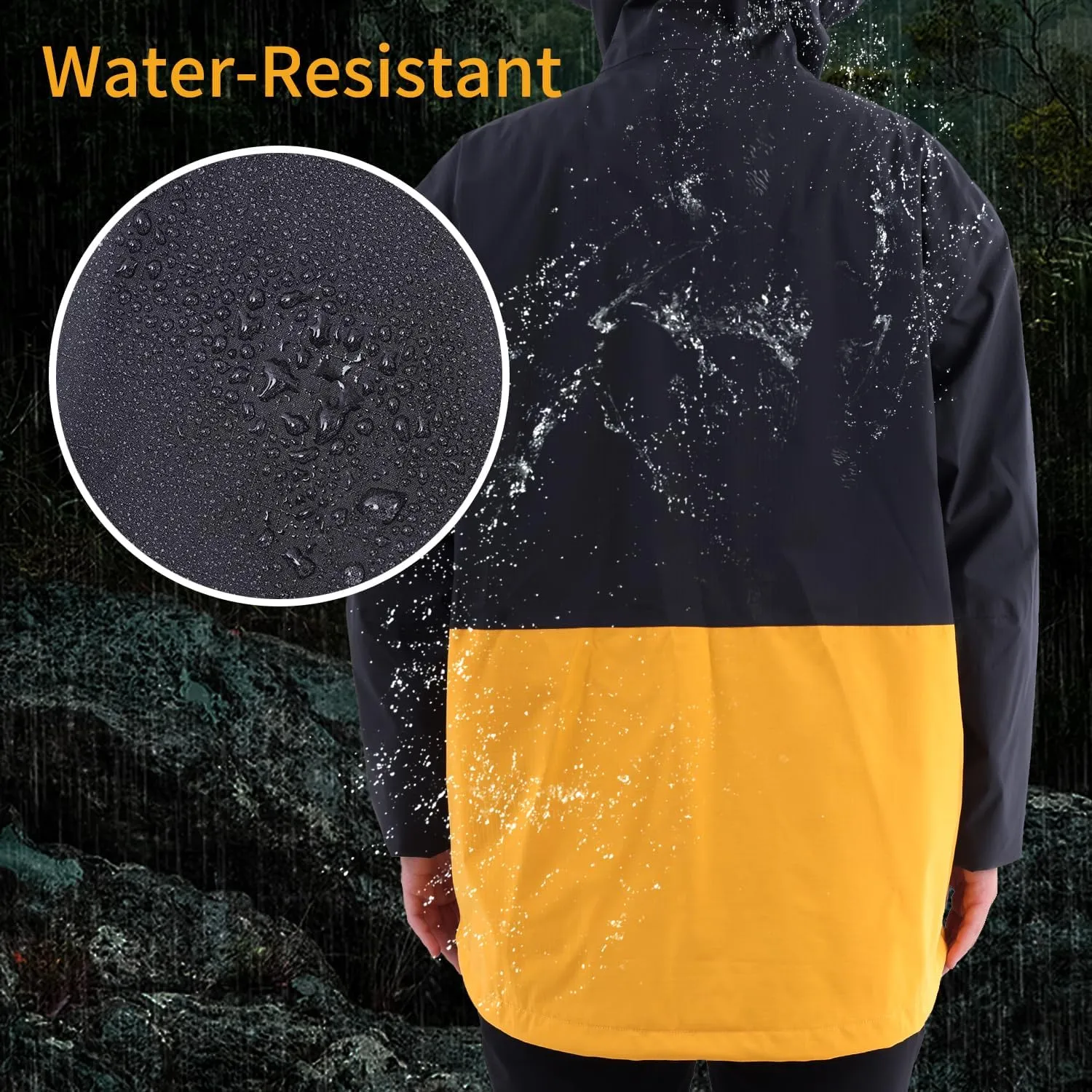 Mens Rain Jacket, Lightweight Waterproof Windproof Hooded Raincoat, with Side zip Hiking Cycling Coat Windbreaker