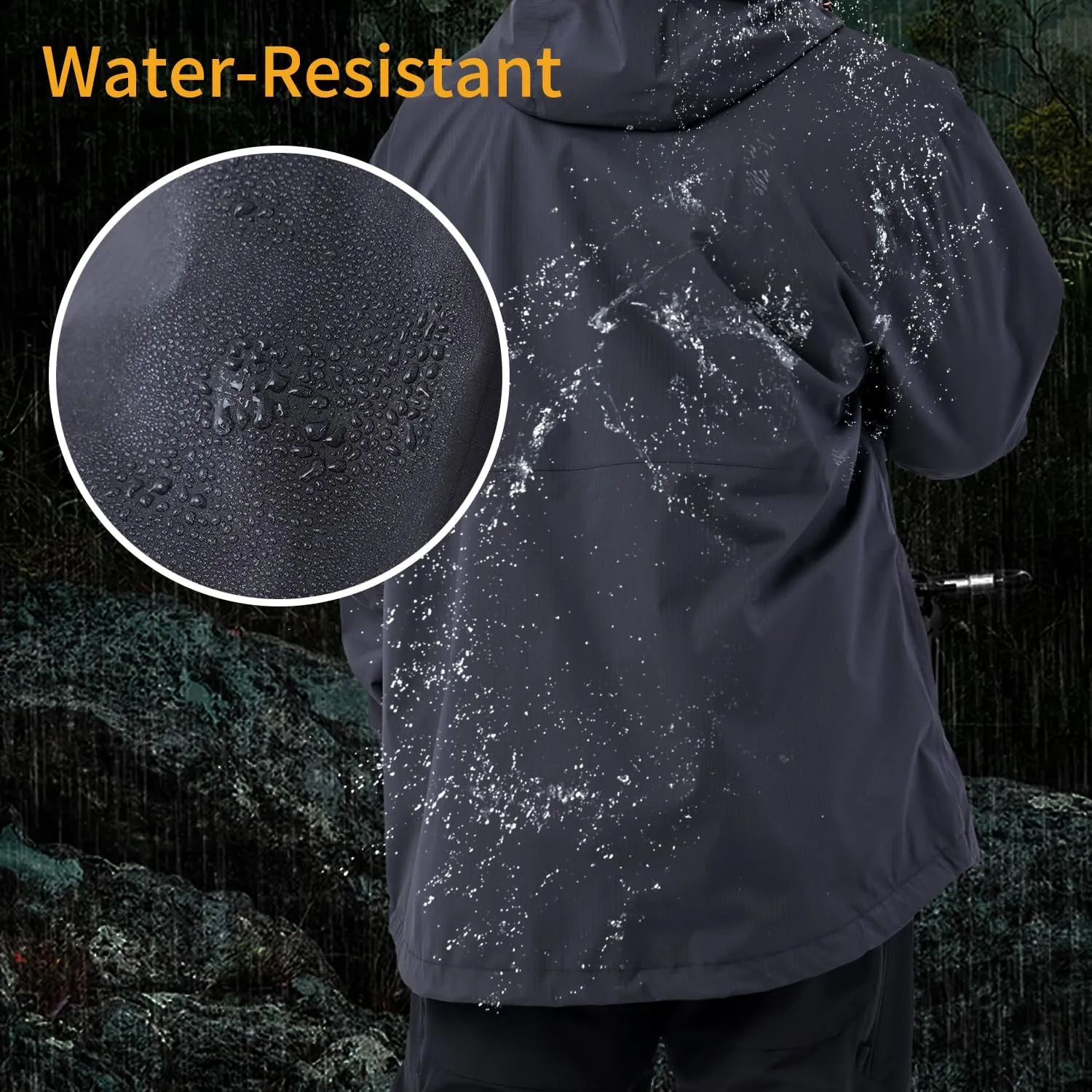 Mens Rain Jacket, Lightweight Waterproof Windproof Hooded Raincoat, with Side zip Hiking Cycling Coat Windbreaker