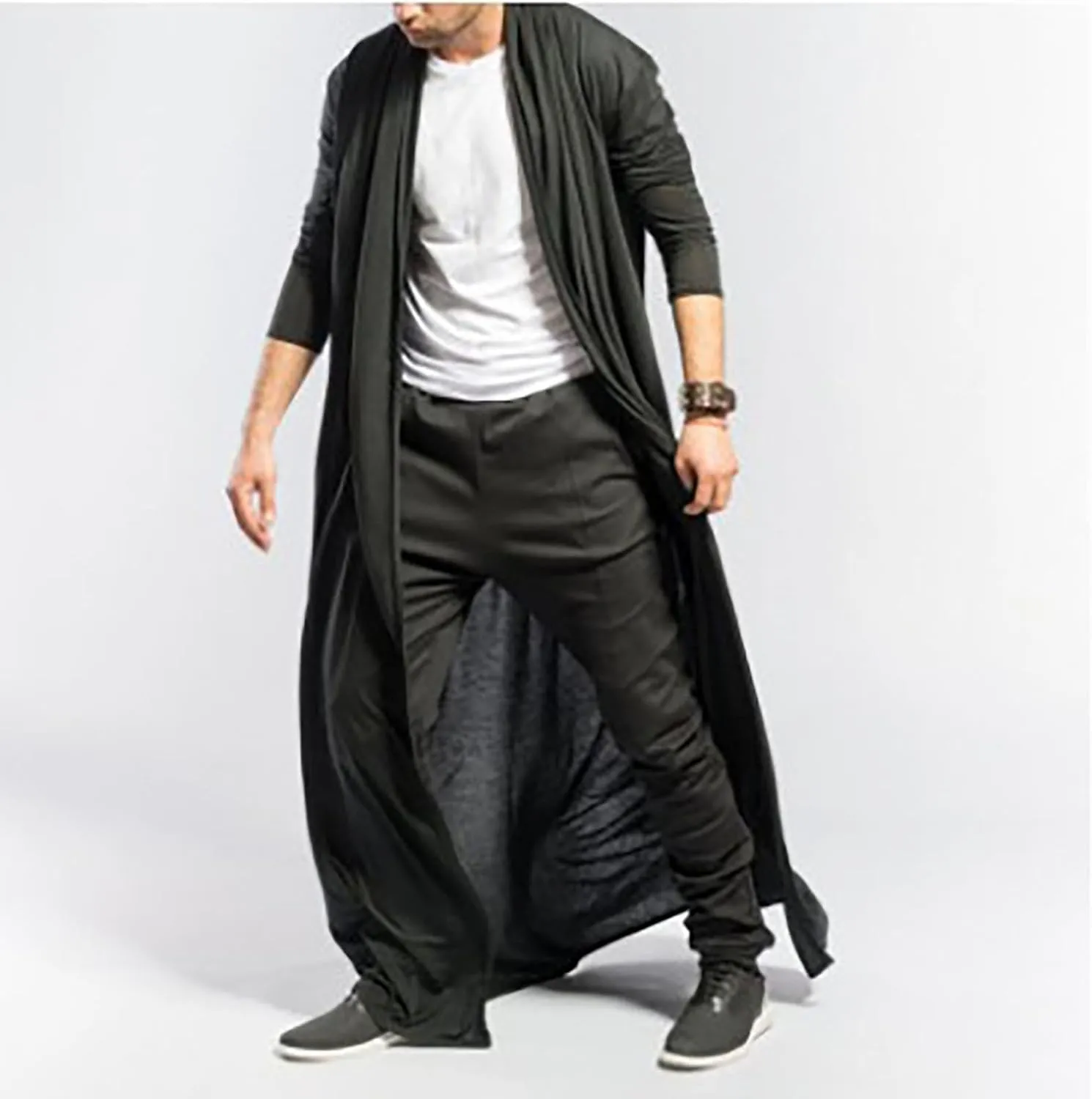 Mens Retro Black Leather Jacket Long Steampunk Overcoat Faux Leather Coat Military Officer Uniform Trench Coat