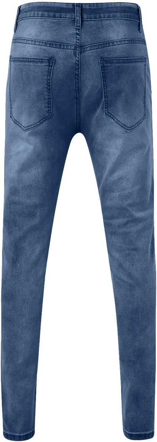 Men's Ripped Jeans Slim Fit Skinny Stretch Jeans Pants Button Zip Off Comfy Denim Pants Slim Fit Tapered Leg Trouser