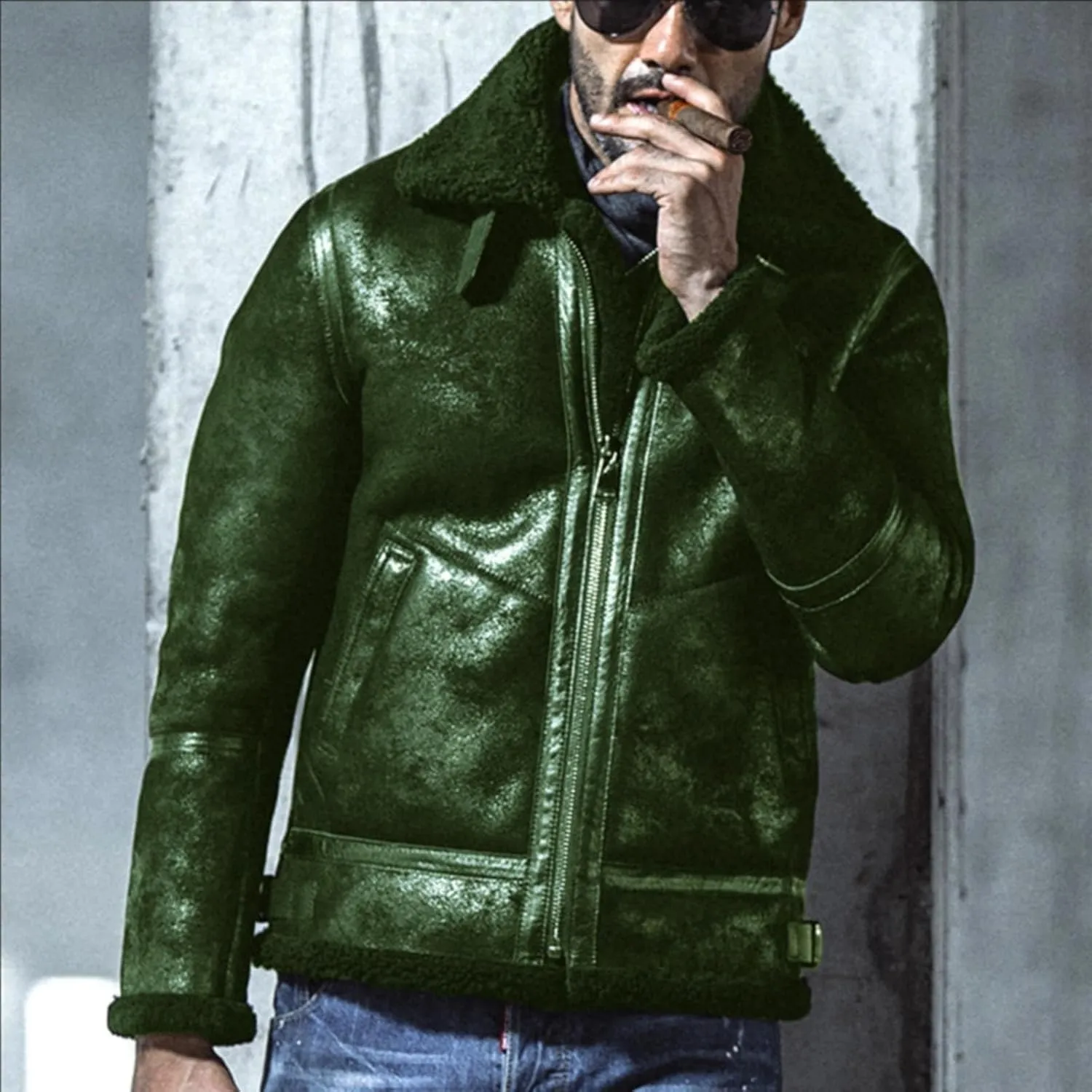 Mens Sherpa Jacket Fleece Lined Jacket Full Zip Winter Jackets Casual Military Bomber Jackets Fall Winter Warm Coats