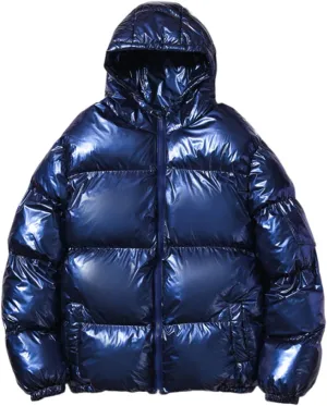 Men's Shiny Hooded Puffer Jackets Coat Thermal Winter Down Coats Waterproof Insulated Padded Puffy Jacket Outerwear