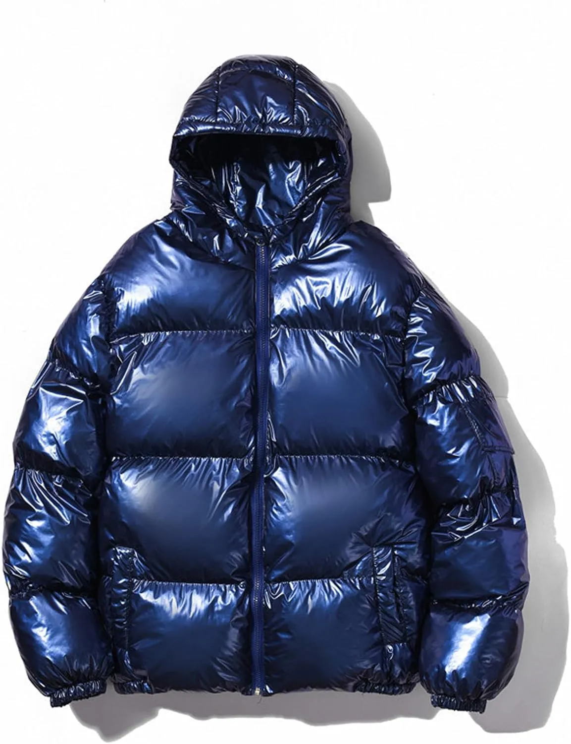 Men's Shiny Hooded Puffer Jackets Coat Thermal Winter Down Coats Waterproof Insulated Padded Puffy Jacket Outerwear