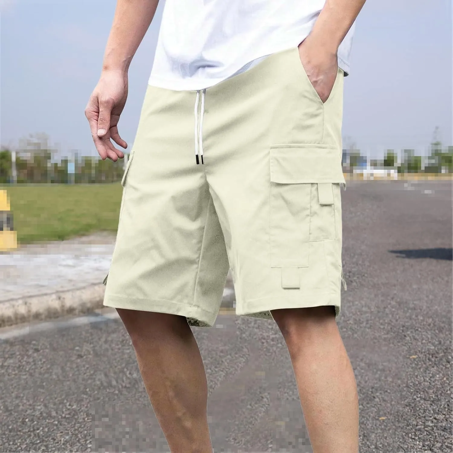 Mens Shorts Casual Loose Fit Cool Summer Outdoor Camp SweatShorts Fashion Drawstring Straight Shorts Leg with Pocket