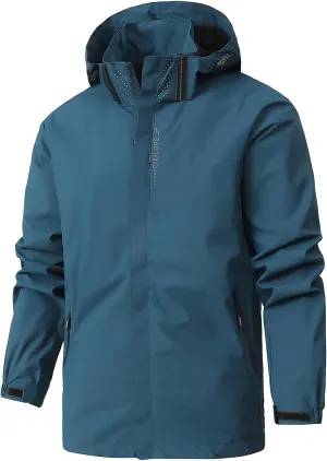 Men's Solid Waterproof Drawstring Windproof Trendy Zipper With Pocket Hooded Jacket 2024 Long Sleeve Shell Jacket