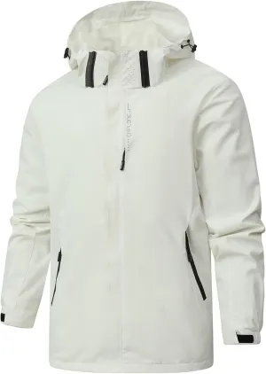 Men's Solid Waterproof Drawstring Windproof Trendy Zipper With Pocket Hooded Jacket 2024 Long Sleeve Shell Jacket