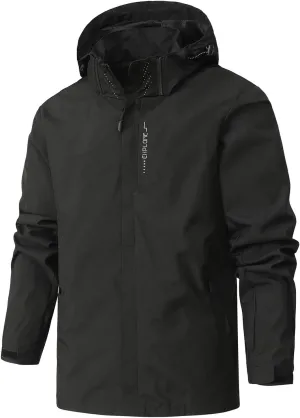 Men's Solid Waterproof Drawstring Windproof Trendy Zipper With Pocket Hooded Jacket 2024 Long Sleeve Shell Jacket