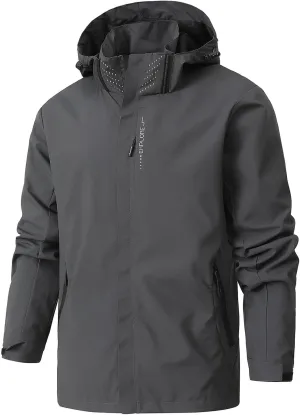 Men's Solid Waterproof Drawstring Windproof Trendy Zipper With Pocket Hooded Jacket 2024 Long Sleeve Shell Jacket