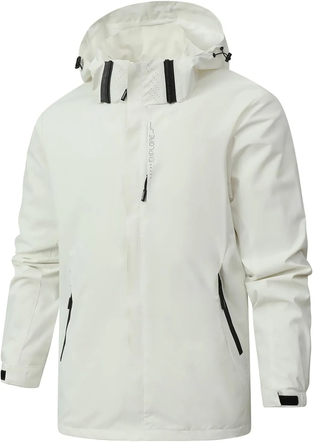 Men's Solid Waterproof Drawstring Windproof Trendy Zipper With Pocket Hooded Jacket 2024 Long Sleeve Shell Jacket