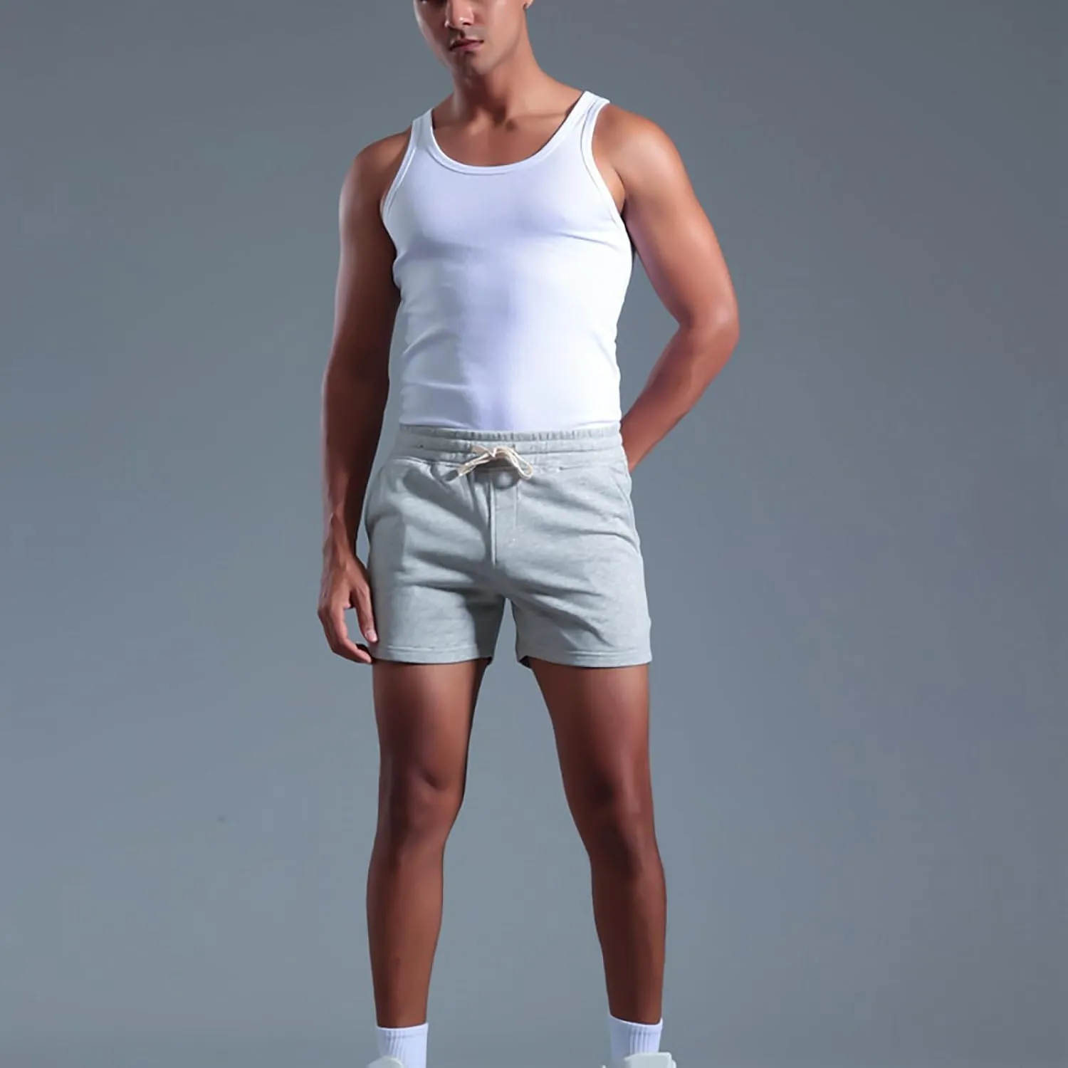 Mens Stretch Cotton Basic Athletic Running Shorts Quick Dry 5 Inches Gym Workout Shorts Training Sports Short Pants