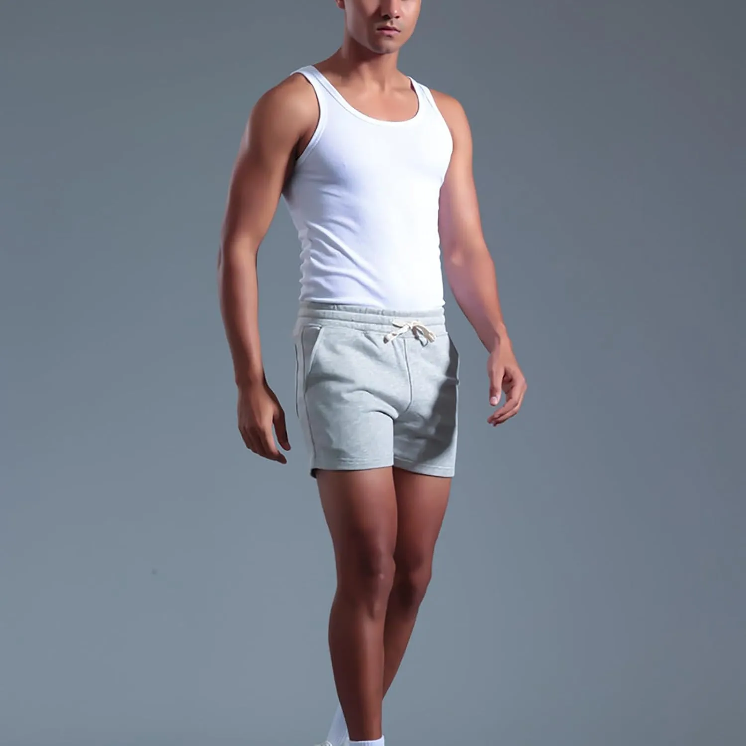 Mens Stretch Cotton Basic Athletic Running Shorts Quick Dry 5 Inches Gym Workout Shorts Training Sports Short Pants