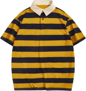 Men's Striped Golf Shirt Casual Colorblock Short Sleeve Collared Tennis Shirts
