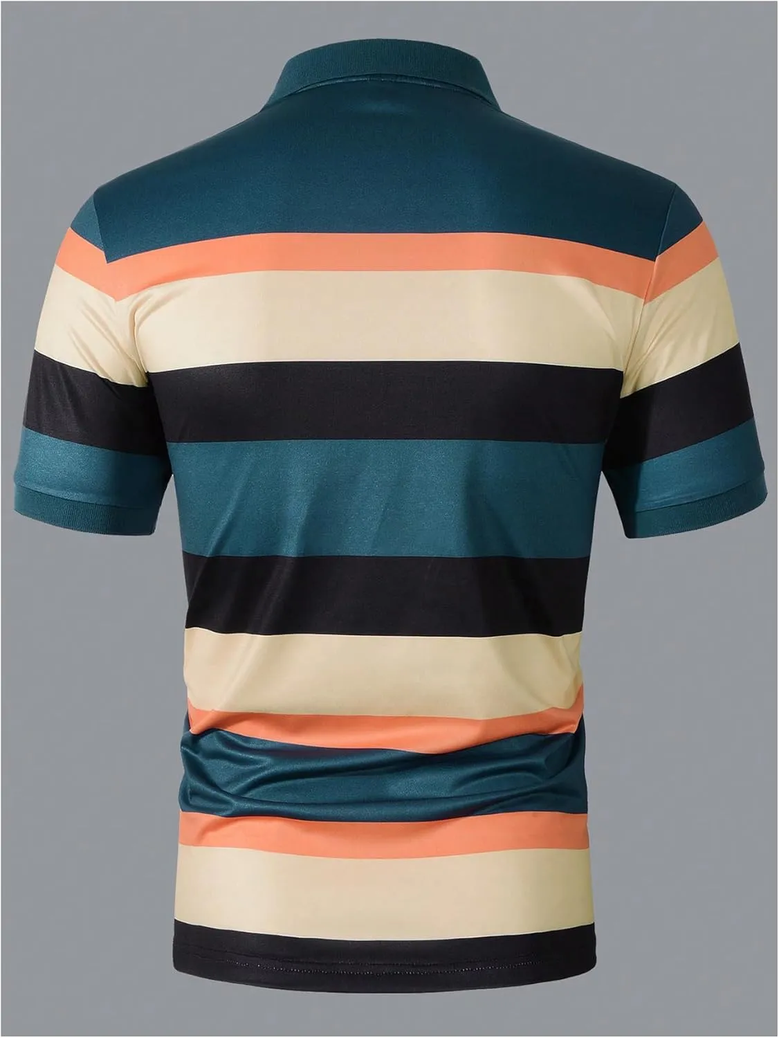 Men's Striped Golf Shirt Casual Colorblock Short Sleeve Collared Tennis Shirts