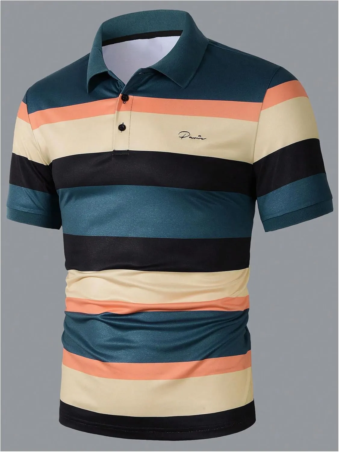 Men's Striped Golf Shirt Casual Colorblock Short Sleeve Collared Tennis Shirts