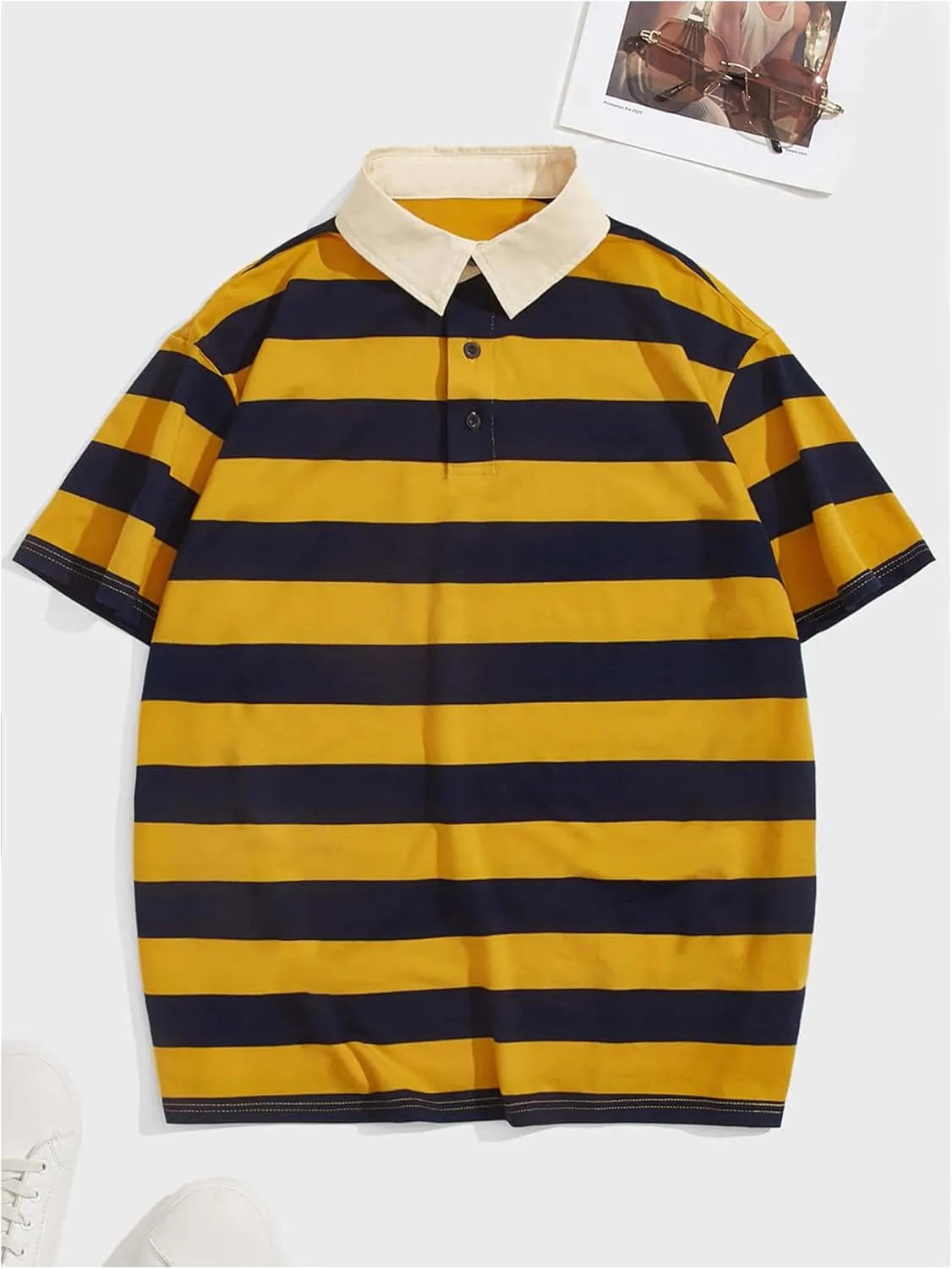 Men's Striped Golf Shirt Casual Colorblock Short Sleeve Collared Tennis Shirts