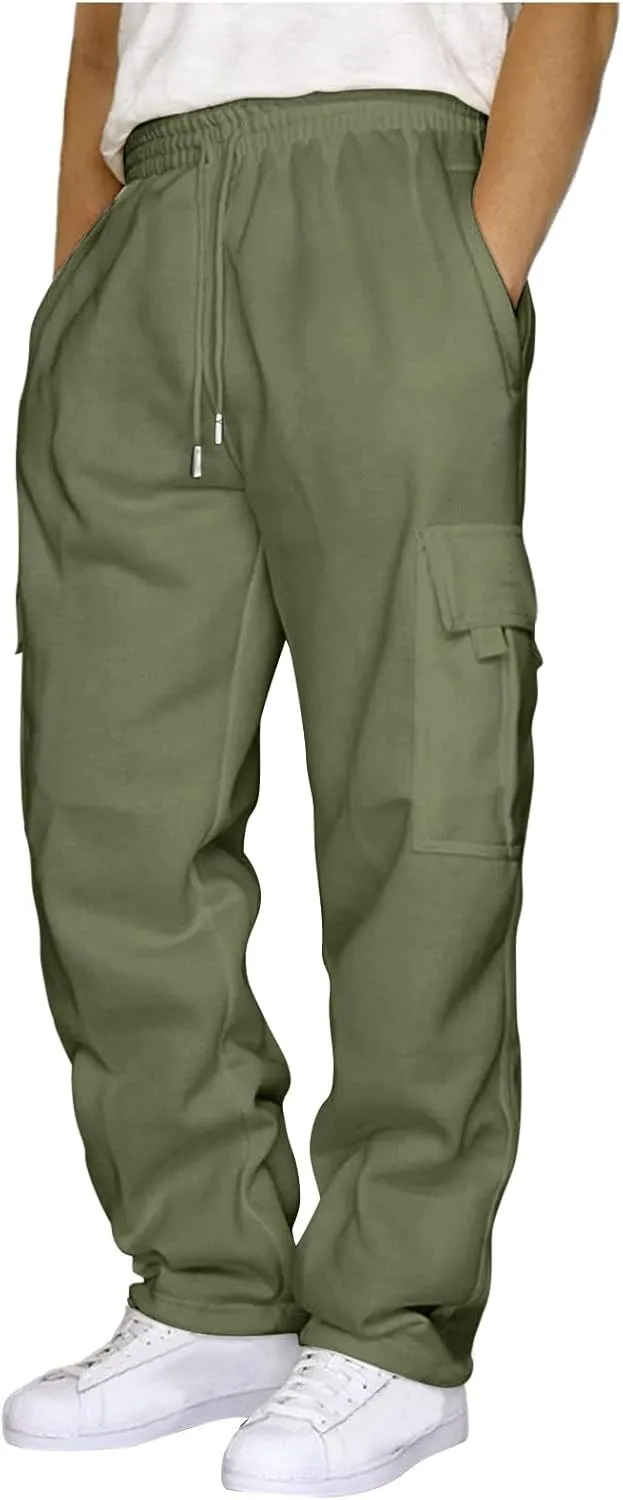 Mens Sweatpants with Pockets Big and Tall Heavyweight Cargo Fleece Sweatpants Stretch Elastic Waist Jogger Baggy Sports