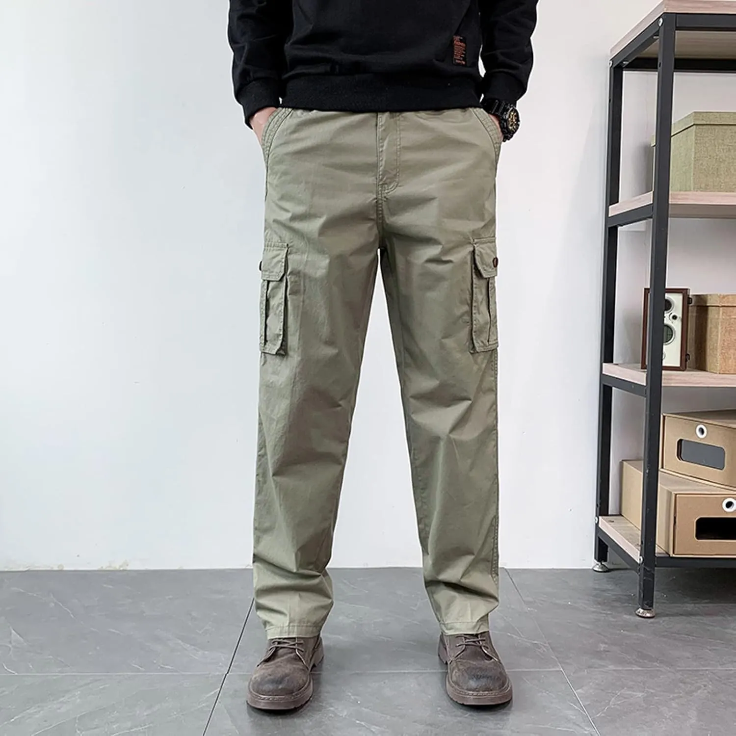 Mens Sweatpants with Pockets Big and Tall Lightweight Outdoor Straight Type Fitness Pants Multiple Pockets Cargo Pants
