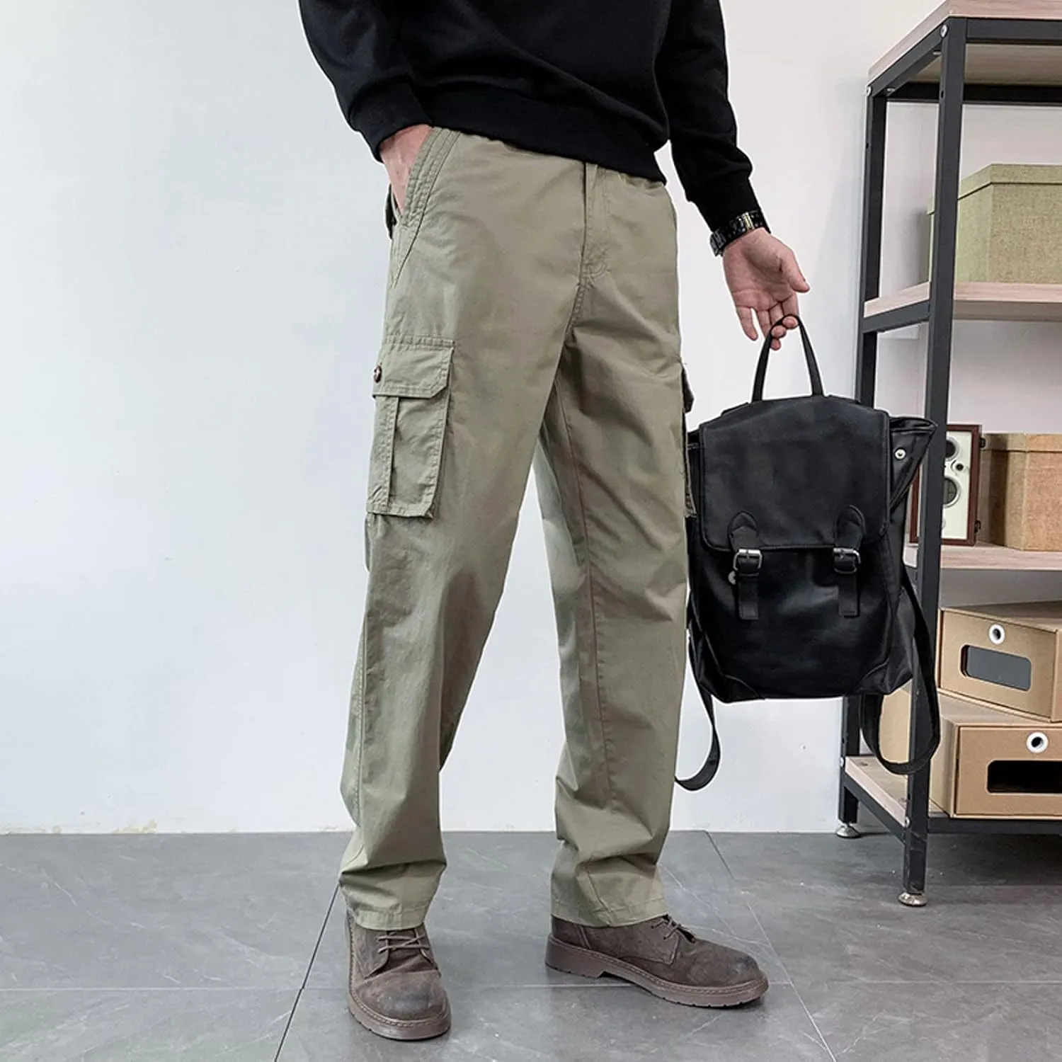 Mens Sweatpants with Pockets Big and Tall Lightweight Outdoor Straight Type Fitness Pants Multiple Pockets Cargo Pants