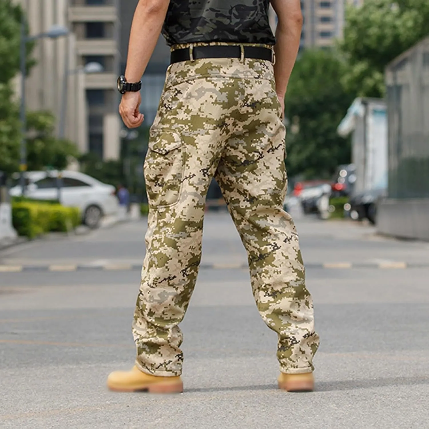Men's Tactical Pants Softshell Fleece Lined Cargo Pant Warm Water Resistant Ripstop Cargo Pants Camo Hiking Pants