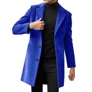 Mens Trench Coat Notched Collar Single Breasted Mid Length Peacoat Winter Overcoat with Pockets Warm Windbreaker