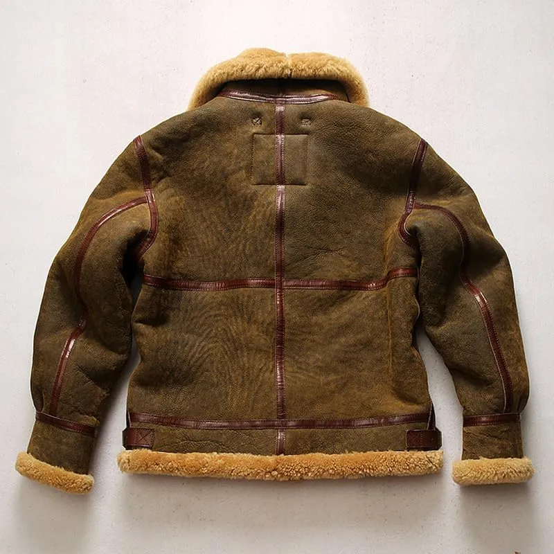 Mens Vintage B3 Bomber Sherpa Shearling Jacket - Genuine Sheepskin Leather Real Fur Lined Aviator RAF Jackets
