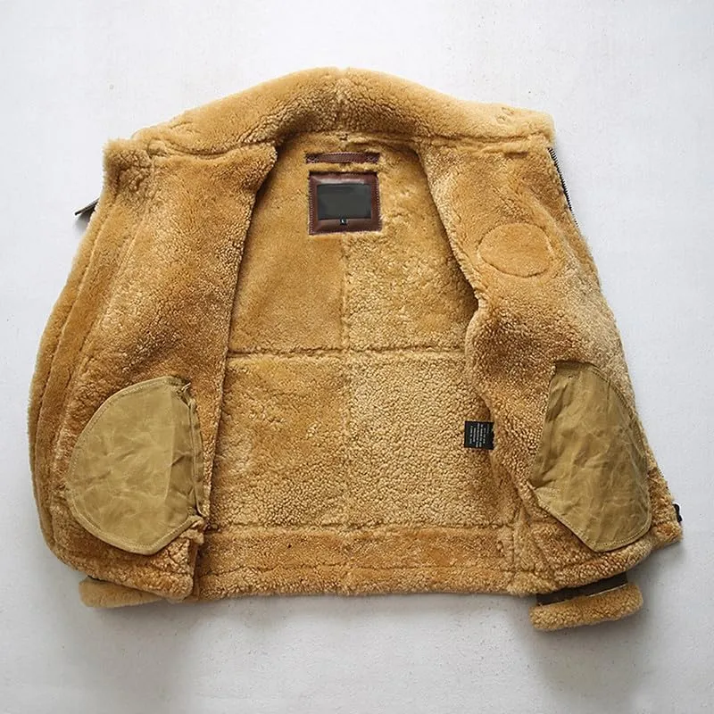 Mens Vintage B3 Bomber Sherpa Shearling Jacket - Genuine Sheepskin Leather Real Fur Lined Aviator RAF Jackets