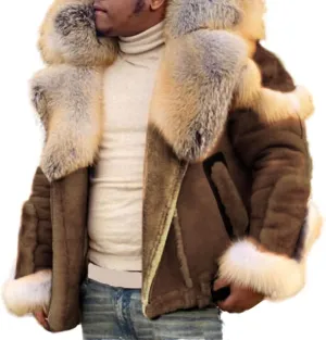 Mens Winter Jackets Faux Leather Sherpa Lined Bomber Jacket Warm Turn Down Collar Coats Long Sleeve Padded Jacket