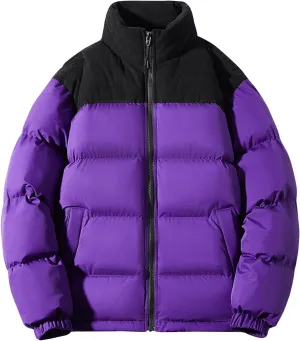 Mens Winter Sport Jacket Color Block Puffer Plus Size Light Puffer Jacket Zipper Jacket Windproof Ski Down Jackets