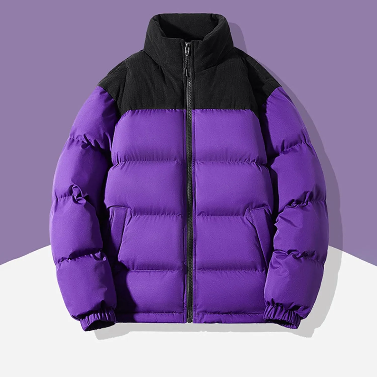 Mens Winter Sport Jacket Color Block Puffer Plus Size Light Puffer Jacket Zipper Jacket Windproof Ski Down Jackets