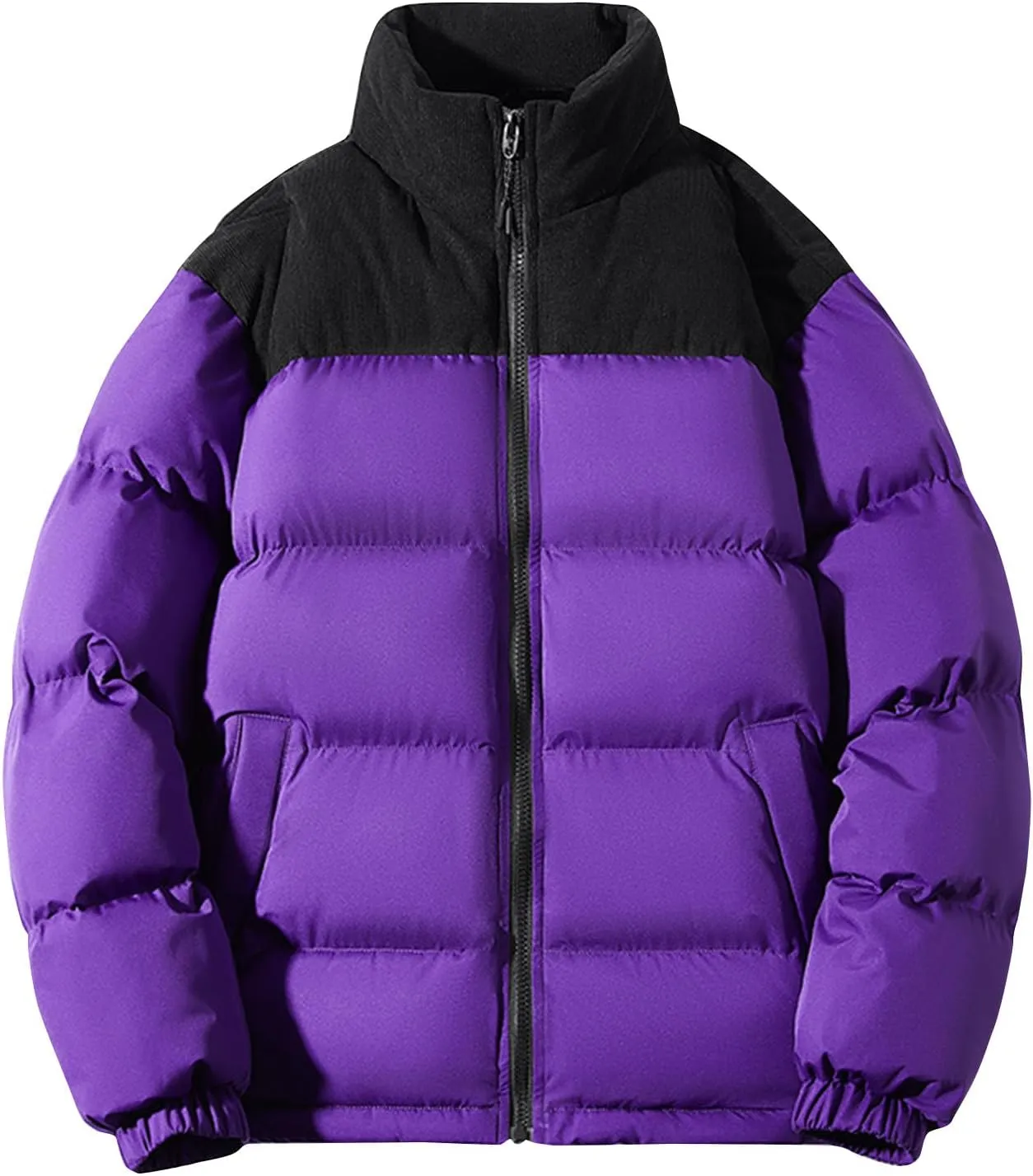 Mens Winter Sport Jacket Color Block Puffer Plus Size Light Puffer Jacket Zipper Jacket Windproof Ski Down Jackets