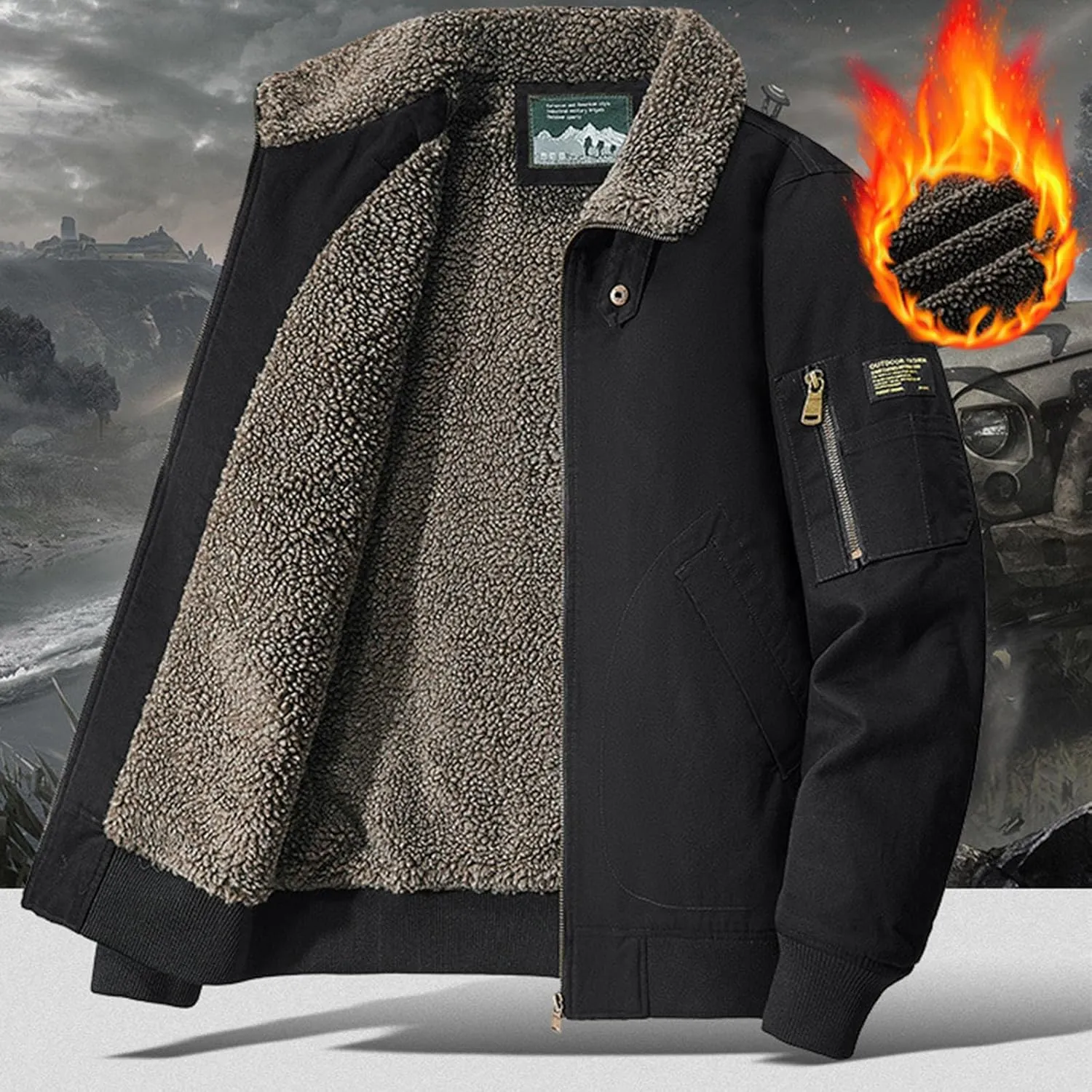 Men's Winter Warm Bomber Jackets Vintage Heavyweight Insulated Jackets Military Thermal Sherpa Lined Motorcycle Coats