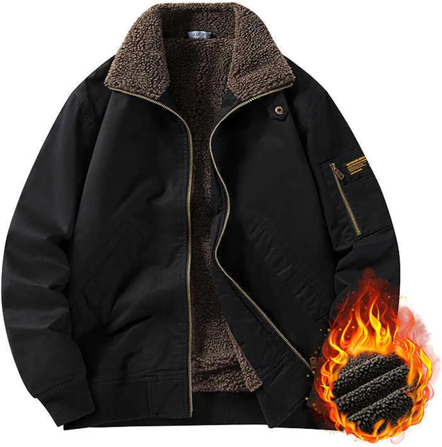 Men's Winter Warm Bomber Jackets Vintage Heavyweight Insulated Jackets Military Thermal Sherpa Lined Motorcycle Coats