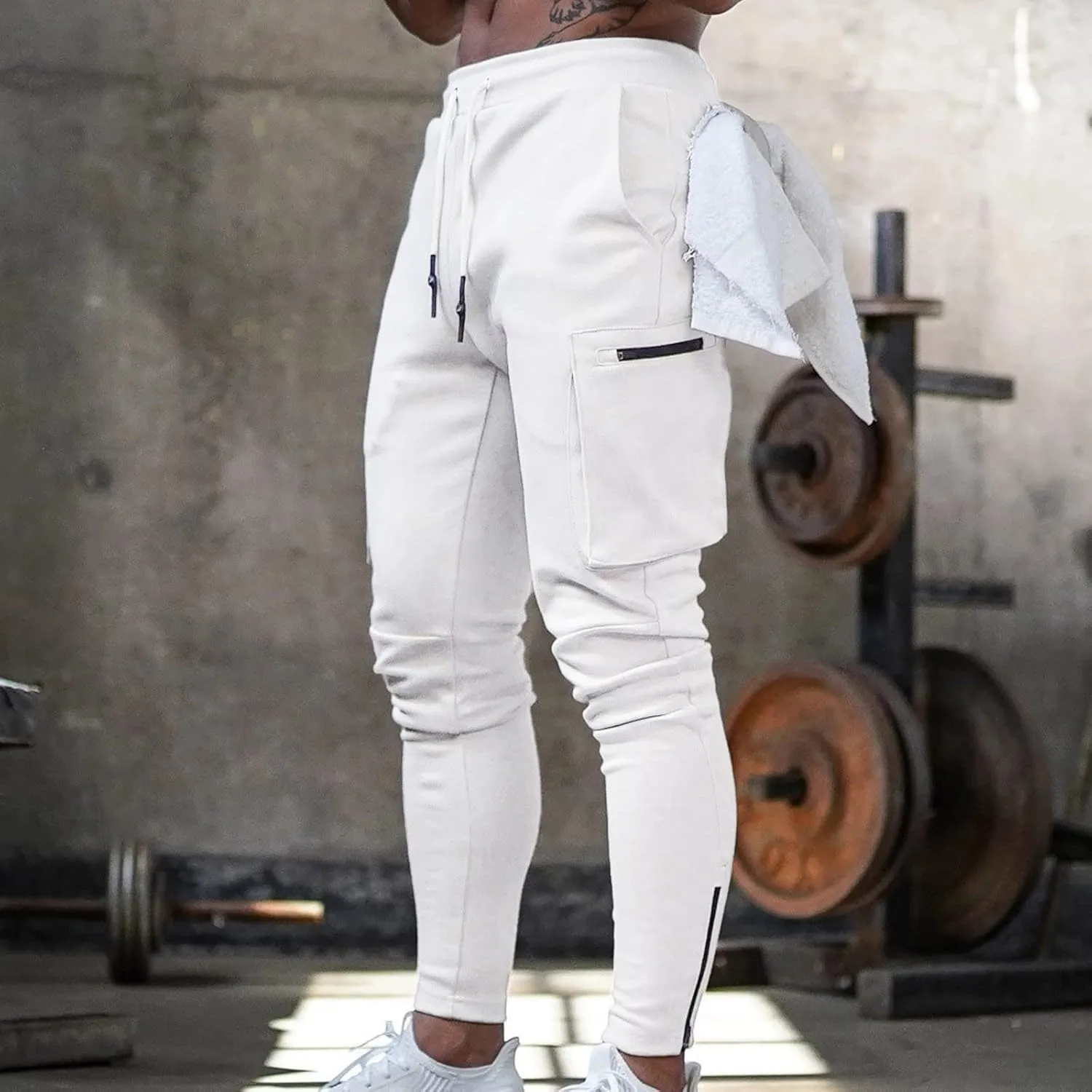 Mens Workout Cargo Sweatpants Trousers Work Wear Combat Fitness Drawstring Pockets Rope Loose Sweatpant 2023 Outdoor