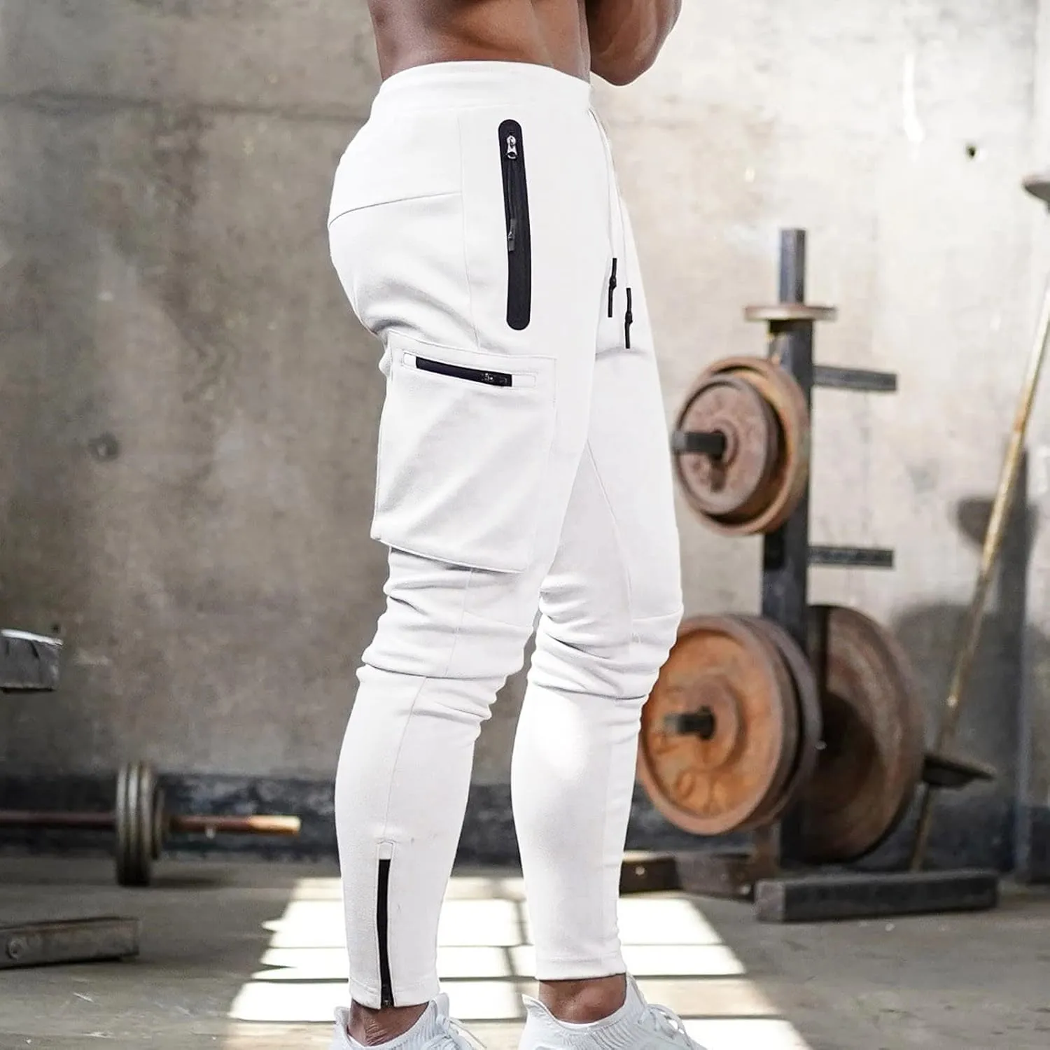 Mens Workout Cargo Sweatpants Trousers Work Wear Combat Fitness Drawstring Pockets Rope Loose Sweatpant 2023 Outdoor