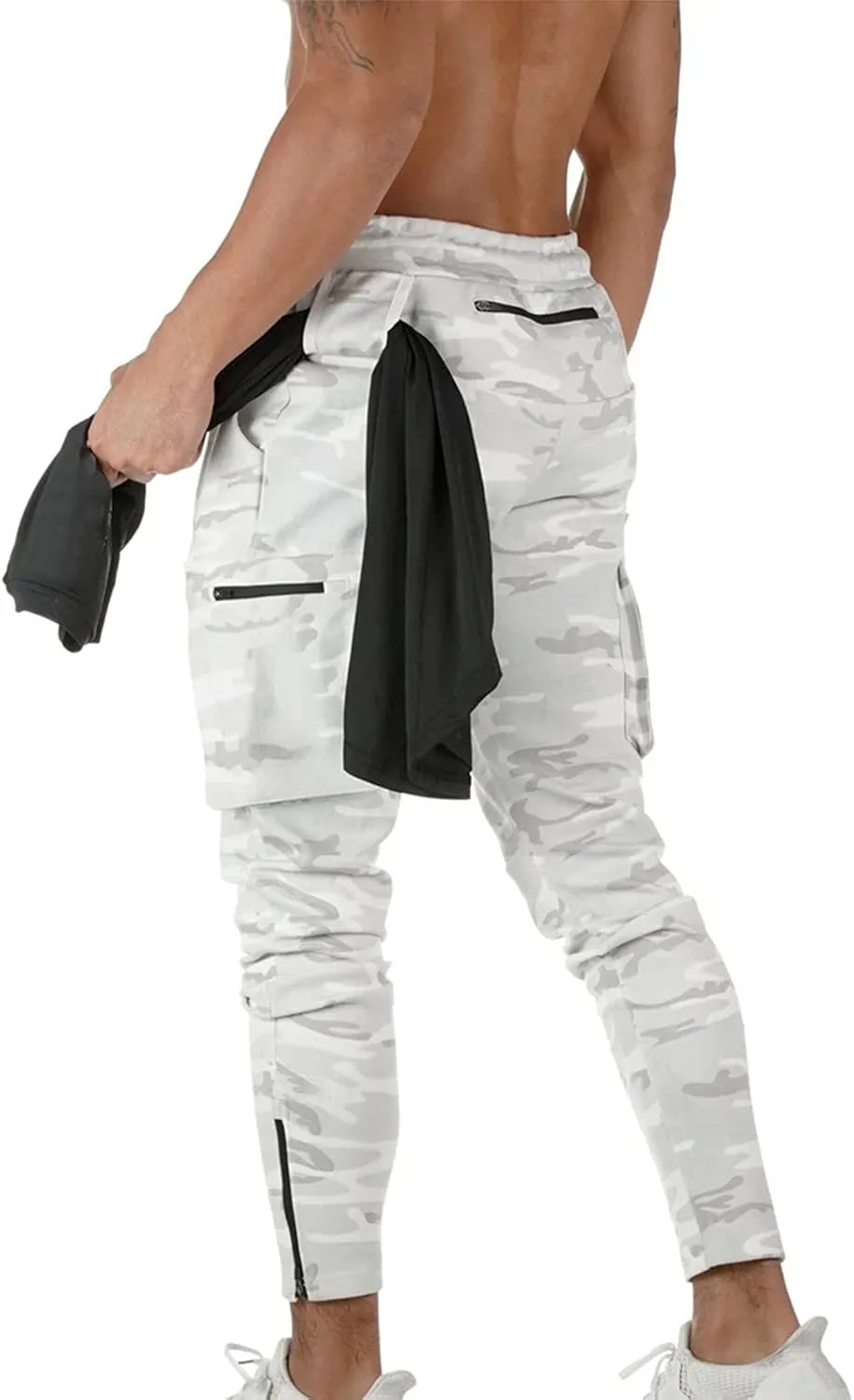 Mens Workout Cargo Sweatpants Trousers Work Wear Combat Fitness Drawstring Pockets Rope Loose Sweatpant 2023 Outdoor