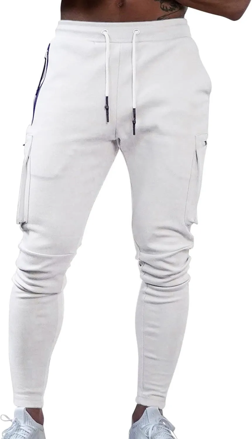 Mens Workout Cargo Sweatpants Trousers Work Wear Combat Fitness Drawstring Pockets Rope Loose Sweatpant 2023 Outdoor