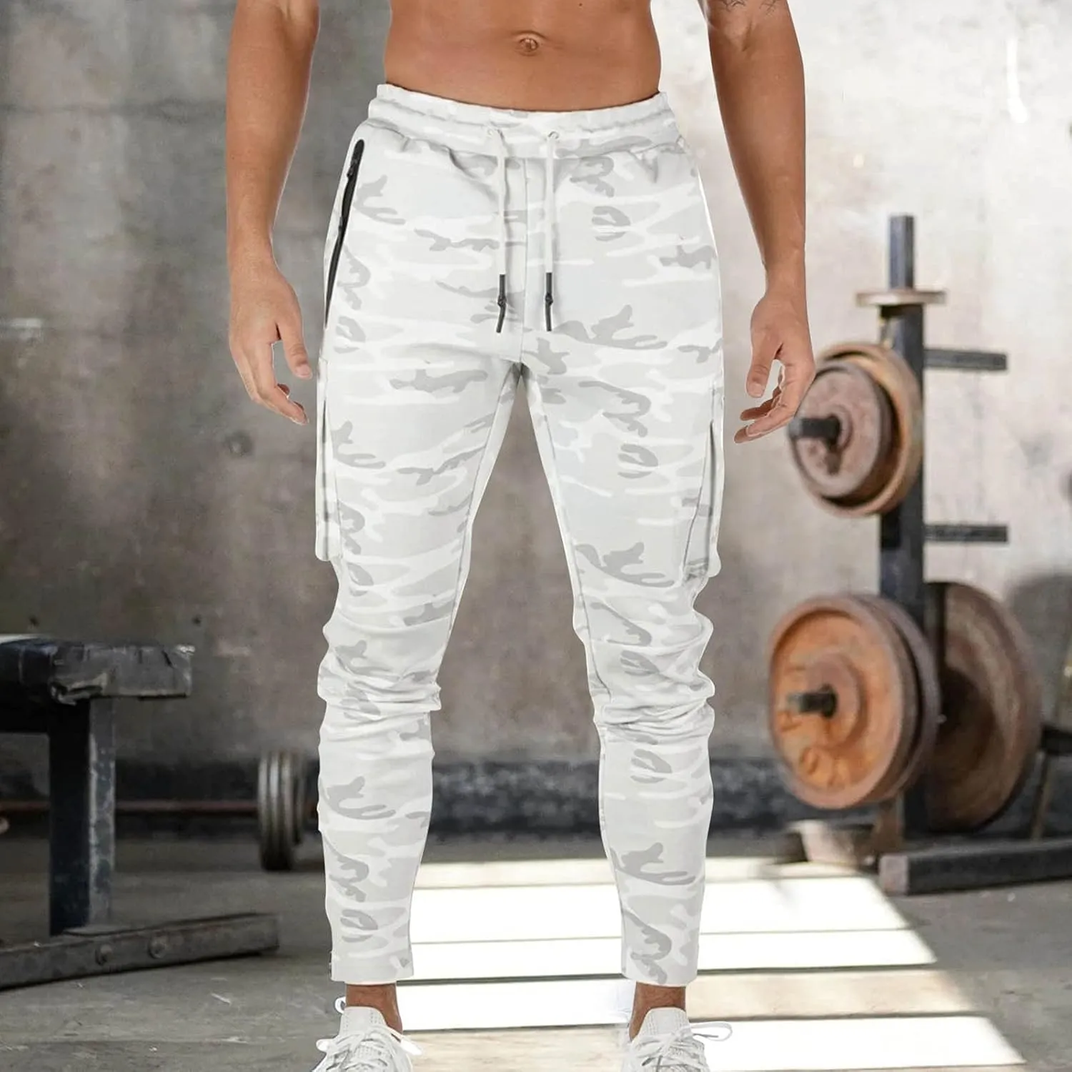 Mens Workout Cargo Sweatpants Trousers Work Wear Combat Fitness Drawstring Pockets Rope Loose Sweatpant 2023 Outdoor