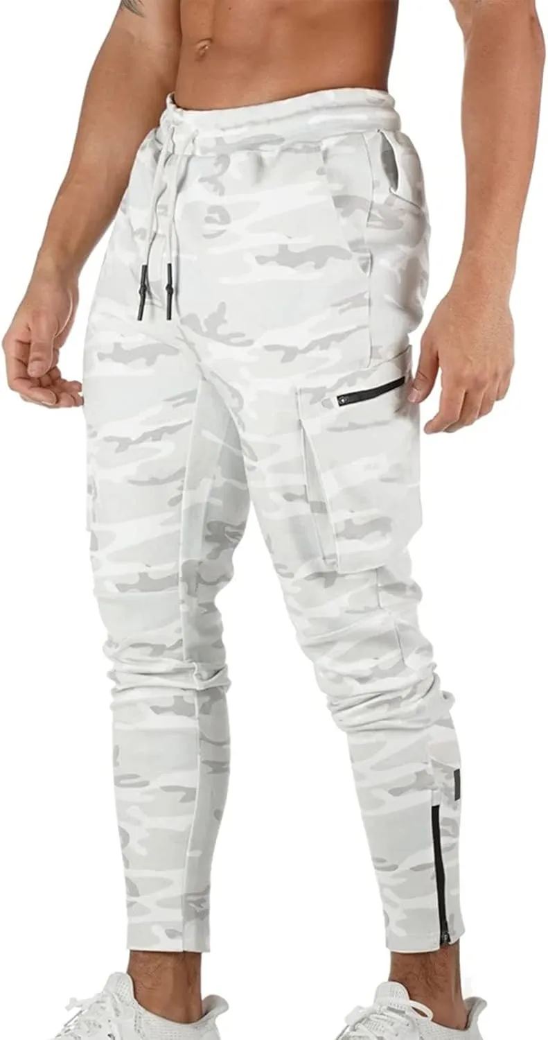 Mens Workout Cargo Sweatpants Trousers Work Wear Combat Fitness Drawstring Pockets Rope Loose Sweatpant 2023 Outdoor