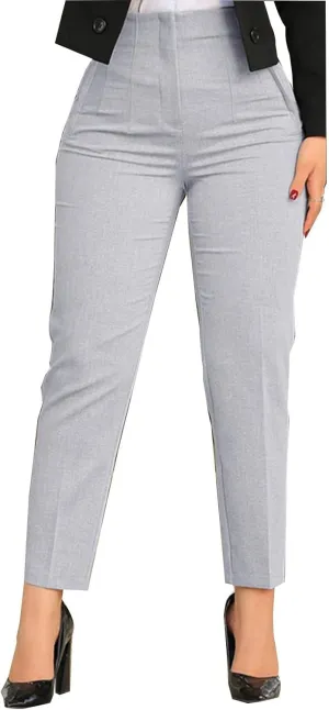 Miyaomn Casual Solid Pleated High Rise Work Pants for Women Business Office Stretch Straight Leg Pencil Trousers with Pockets