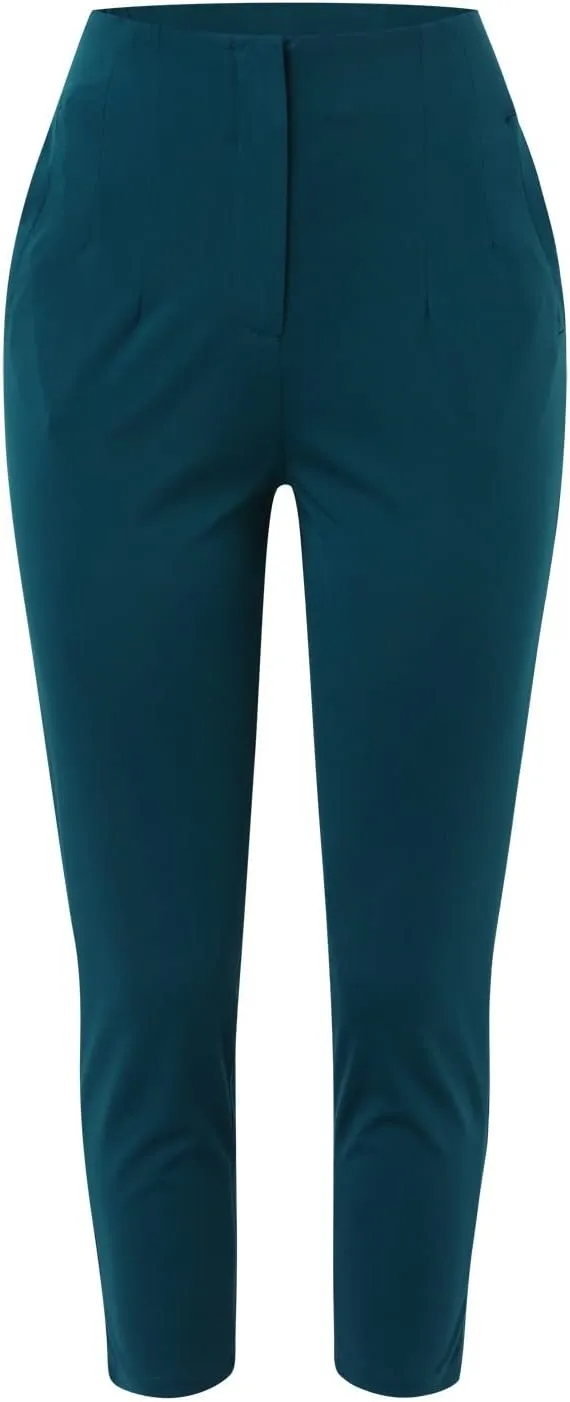 Miyaomn Casual Solid Pleated High Rise Work Pants for Women Business Office Stretch Straight Leg Pencil Trousers with Pockets