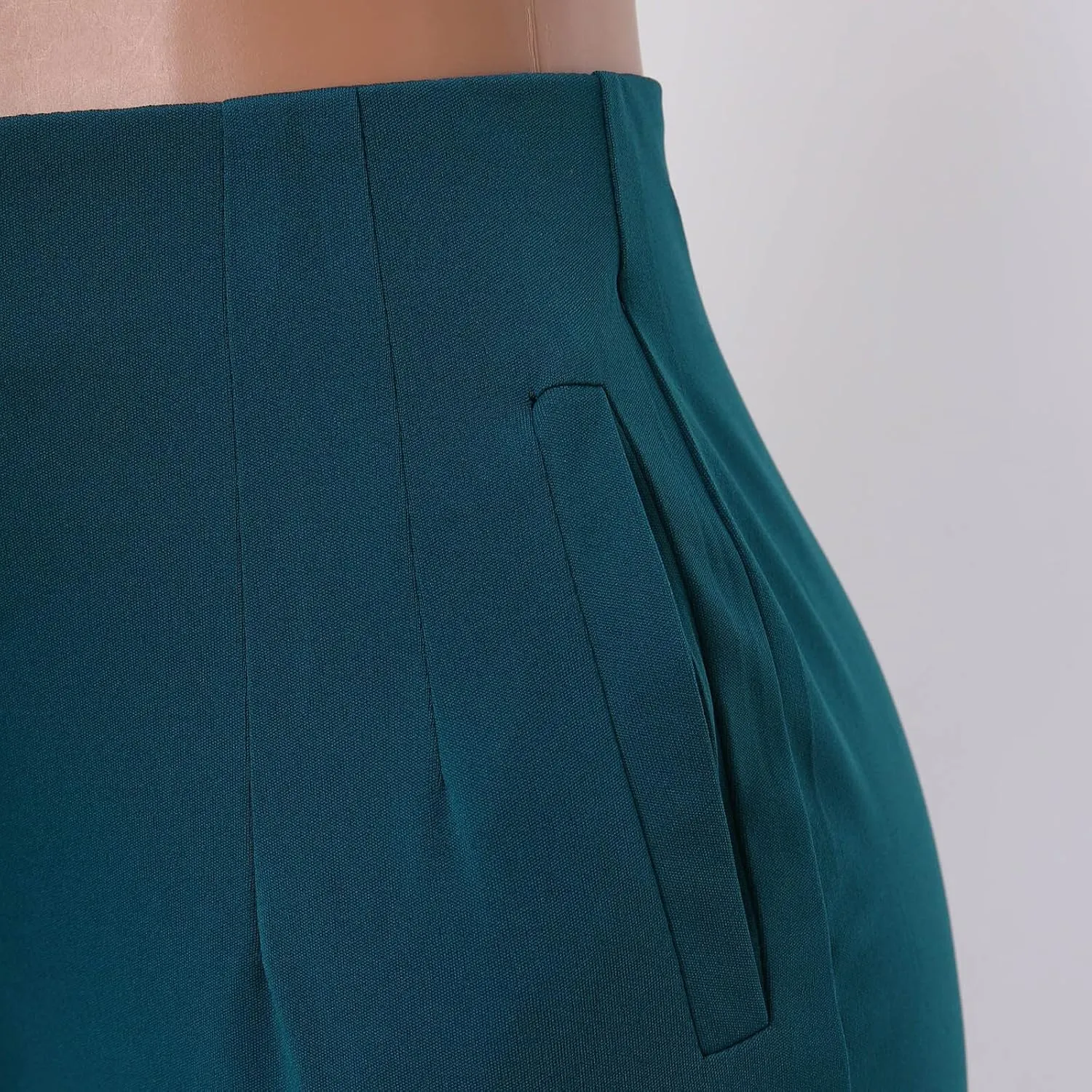 Miyaomn Casual Solid Pleated High Rise Work Pants for Women Business Office Stretch Straight Leg Pencil Trousers with Pockets