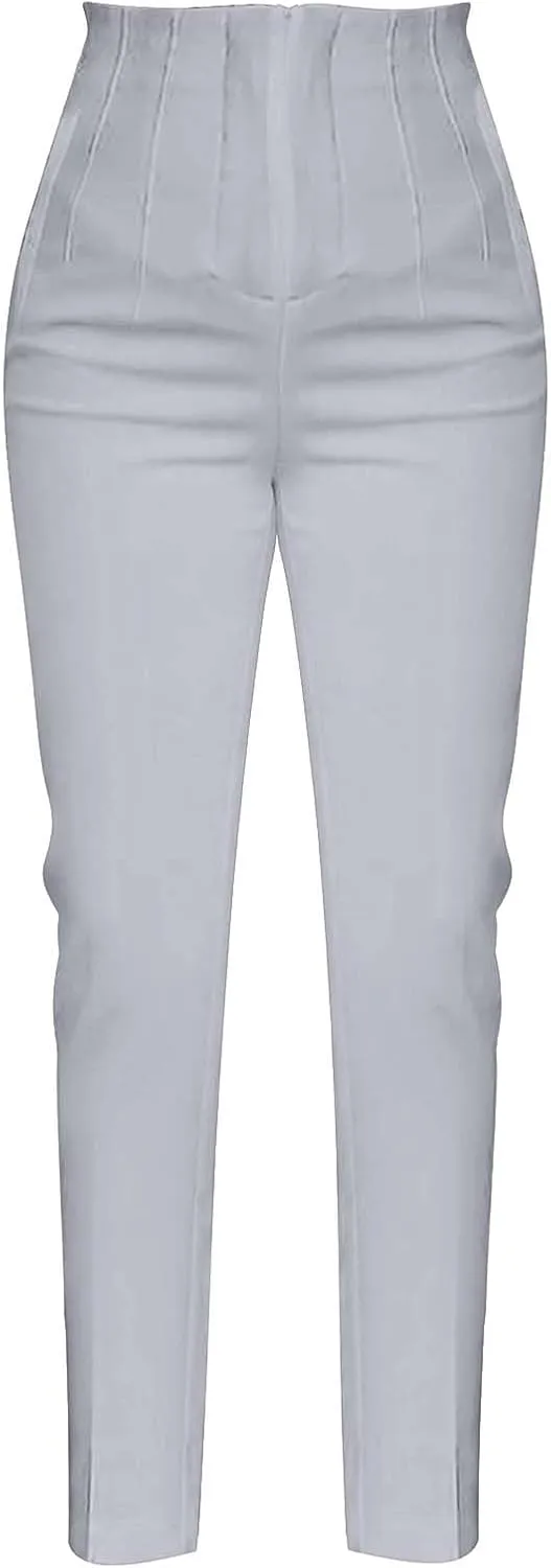 Miyaomn Casual Solid Pleated High Rise Work Pants for Women Business Office Stretch Straight Leg Pencil Trousers with Pockets