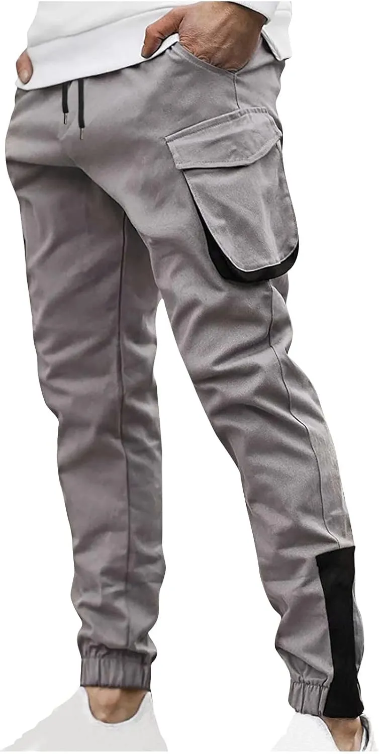 Muscularfit Mens Khaki Pants 2023 Casual Multi Pockets Drawstring Elastic Waist Cargo Pants Cotton Joggers Athletic Pants